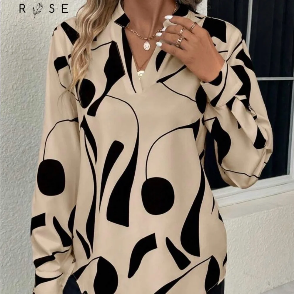 #236 SHEIN Beautiful Cream and Black Abstract Blouse. NWOT Size L - Picture 3 of 11